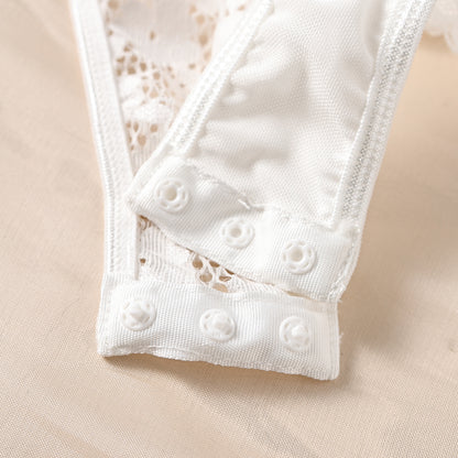 Women Sexy Lingerie Bodysuit Floral Lace Teddy Babydoll Snap Crotch Ruffle One Piece with Thigh Bands