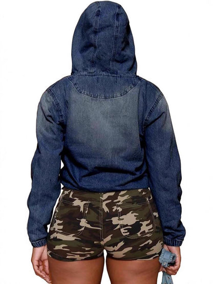 Trendy Women’s Quarter Zip Pullover Hoodie Denim Hooded Shirt – Casual Chic Streetwear Top - Seldom Seen Styles