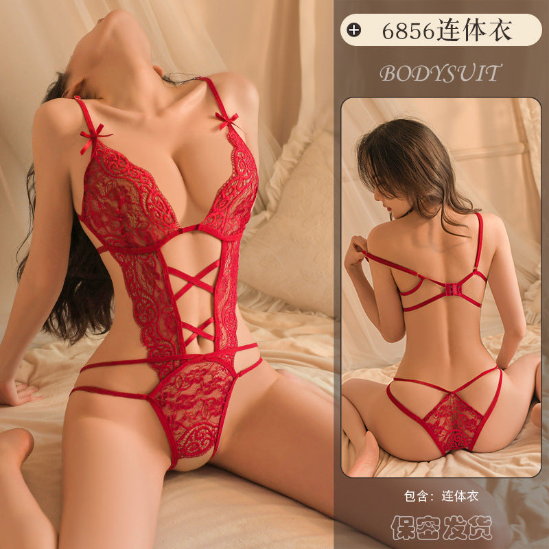 Lingerie Sexy Hollow Out Bodysuit Women See-through Uniform Passionate Temptation Open Crotch Strap Nightdress - Seldom Seen Styles