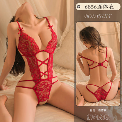 Lingerie Sexy Hollow Out Bodysuit Women See-through Uniform Passionate Temptation Open Crotch Strap Nightdress - Seldom Seen Styles