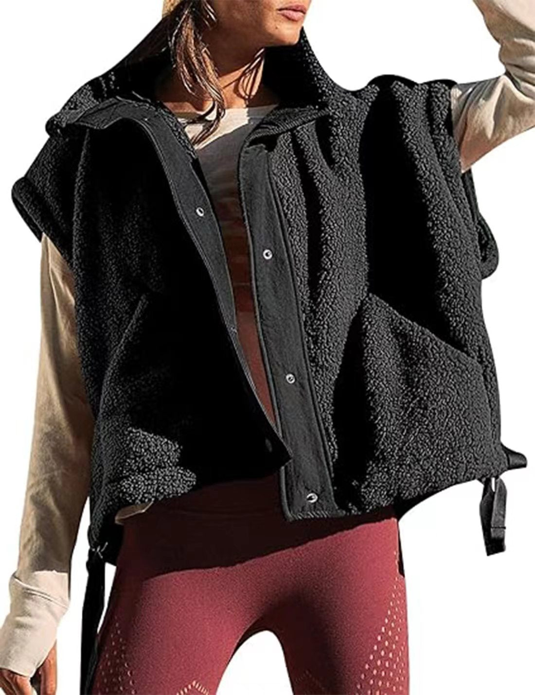 Women’s Warm Sherpa Fleece Vest Casual Cozy Sleeveless Button Down Sherpa Jacket Outerwear with Pockets - Seldom Seen Styles
