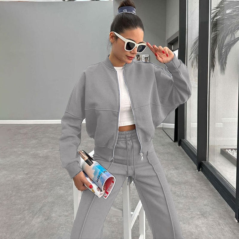 Sporty Two-piece Set Women's Plain Mock Neck Zip Up Jacket & Pocket Drawstring Waist Sweatpants Sports Sweat Suit, Sports Cozy Breathable Outfits Tracksuits for Daily Outdoor Wear, Tracksuit Set, Ladies Sportswear for All Seasons