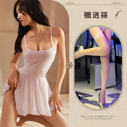 Sexy Nightdress Pure Desire Strap Sexy Sheer Plus Size Nightgown Cute Women's Backless Temptation Uniform