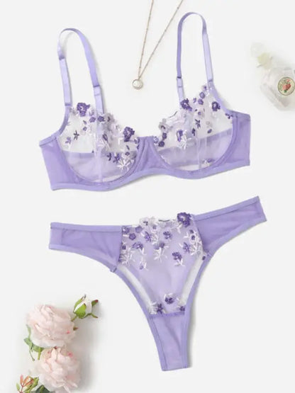 Flower Power 2 Piece Lingerie Set - Mesh - Seldom Seen Styles