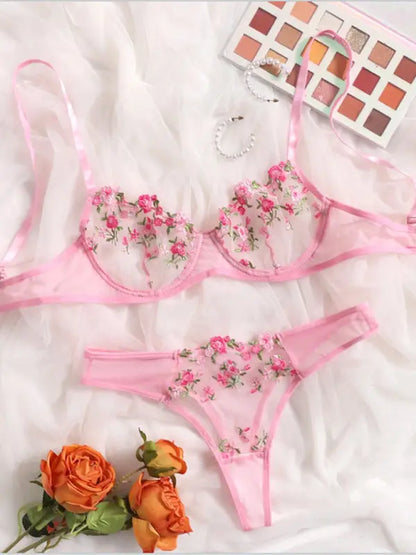 Flower Power 2 Piece Lingerie Set - Mesh
