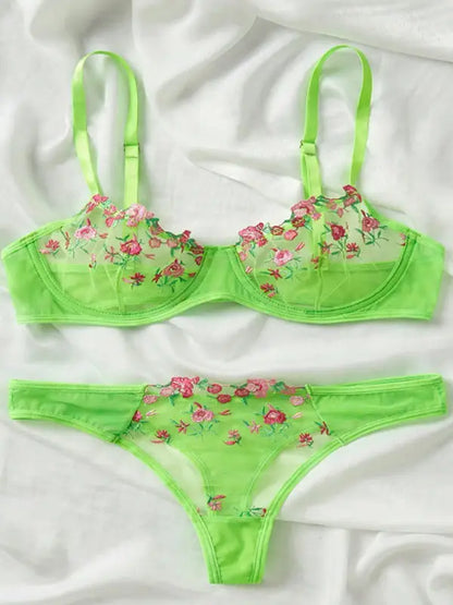 Flower Power 2 Piece Lingerie Set - Mesh - Seldom Seen Styles