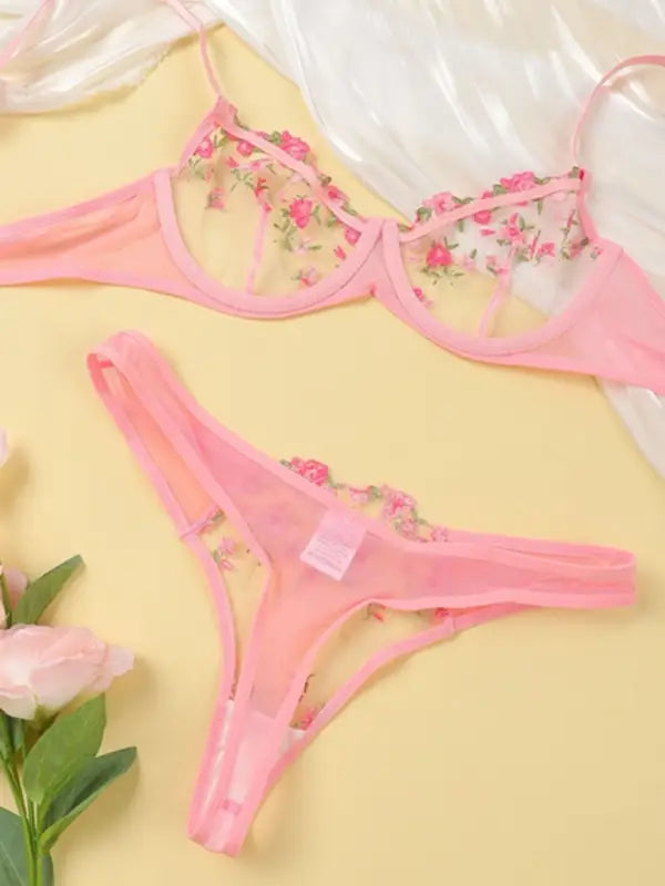 Flower Power 2 Piece Lingerie Set - Mesh - Seldom Seen Styles