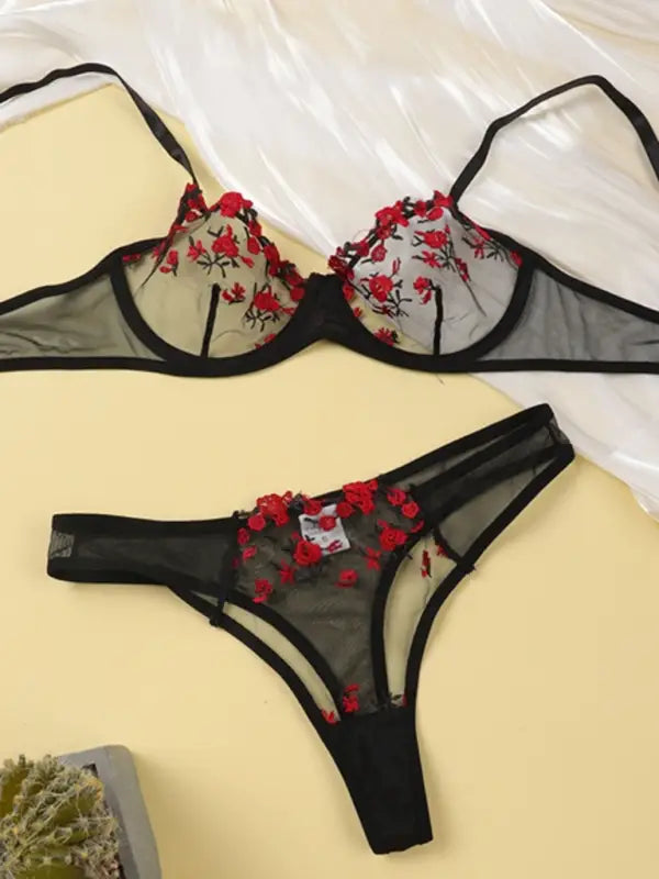 Flower Power 2 Piece Lingerie Set - Mesh - Seldom Seen Styles