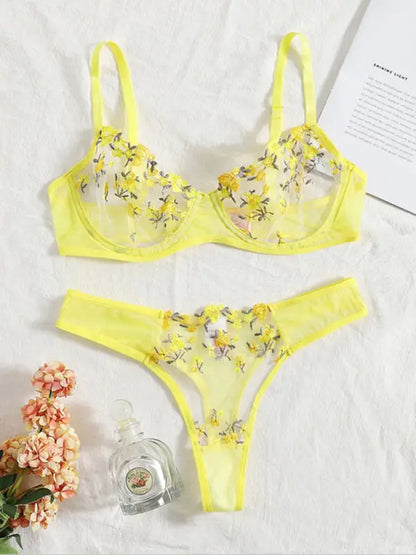 Flower Power 2 Piece Lingerie Set - Mesh