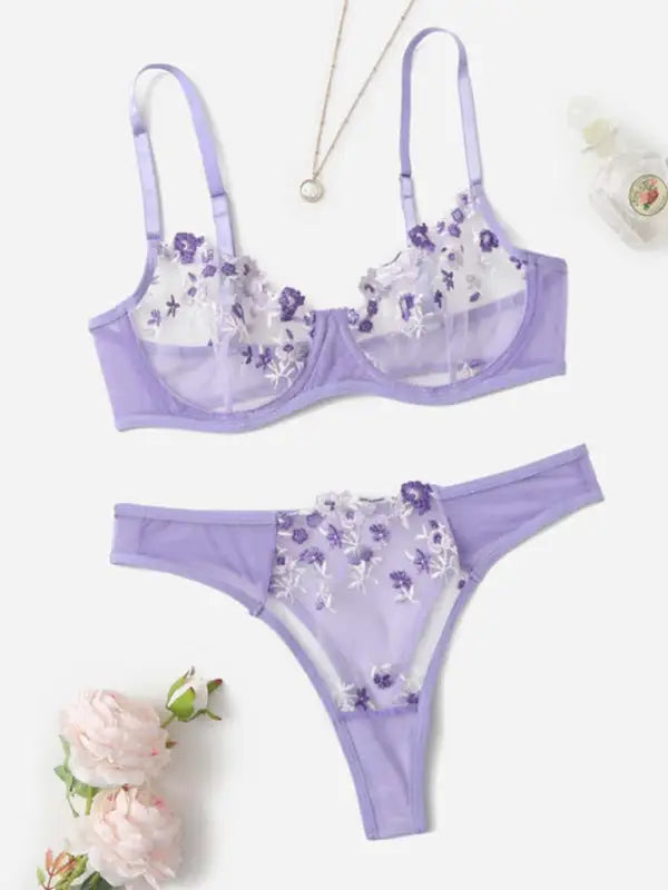 Flower Power 2 Piece Lingerie Set - Mesh