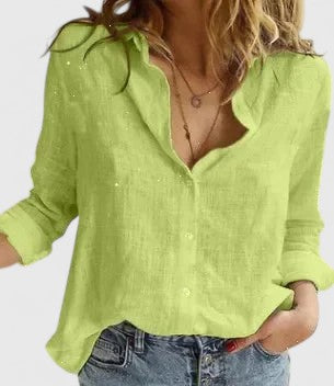 Womens Boho Floral Cotton Linen Shirt V Neck Button Down Roll Up Long Sleeve Lapel Blouse Tops 2025 - Seldom Seen Styles