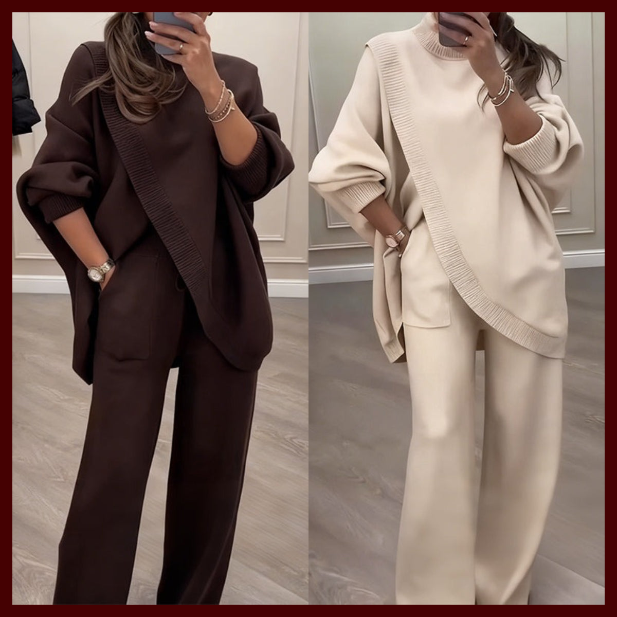 Dames 2-Delig Set – Asymmetrische Trui + Wijdpijpbroek, Ruime Pasvorm & Zacht, Supercomfortabel 👚✨ ✅ Gratis verzending