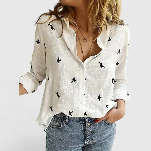 Womens Boho Floral Cotton Linen Shirt V Neck Button Down Roll Up Long Sleeve Lapel Blouse Tops 2025 - Seldom Seen Styles