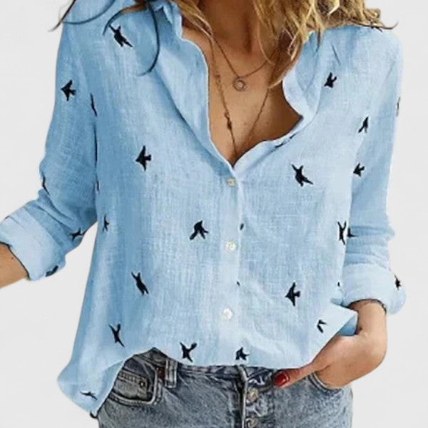 Womens Boho Floral Cotton Linen Shirt V Neck Button Down Roll Up Long Sleeve Lapel Blouse Tops 2025 - Seldom Seen Styles