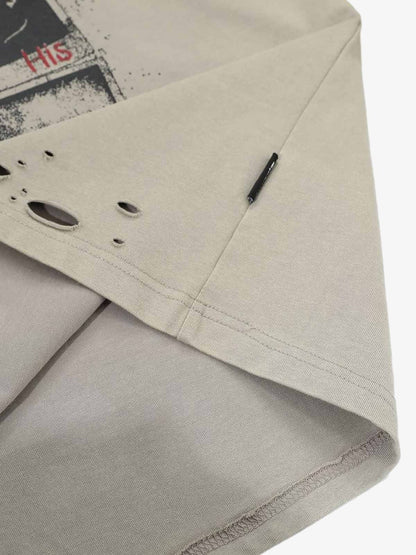 Jersey Distressed Camouflage Faux Two-Piece Graphic T-Shirt