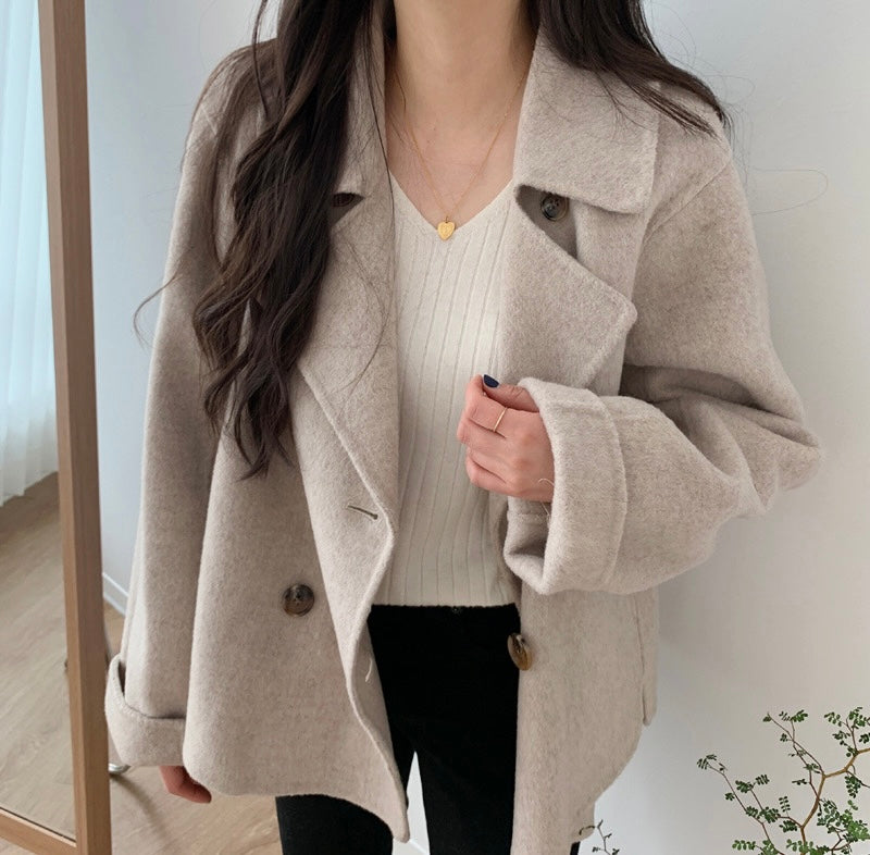 Short Wool Coats for Women Fall Winter Cropped Trench Coat Pea Coats Tweed Blazer Jacket
