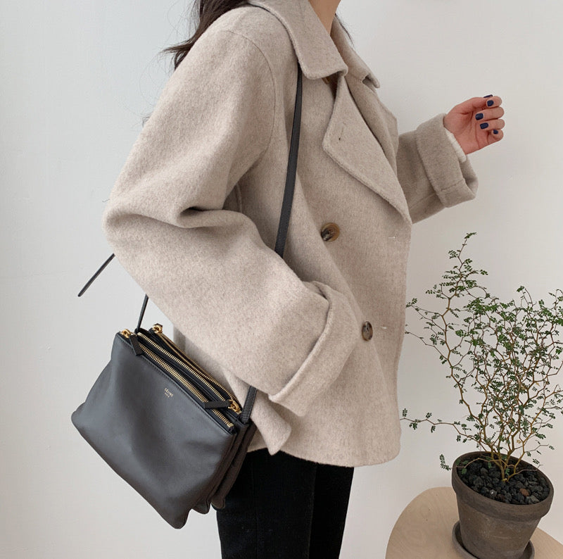 Short Wool Coats for Women Fall Winter Cropped Trench Coat Pea Coats Tweed Blazer Jacket