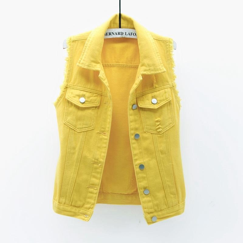 Women's Candy Color Slim Fit Sleeveless Distressed Denim Jean Vest Jacket - Seldom Seen Styles