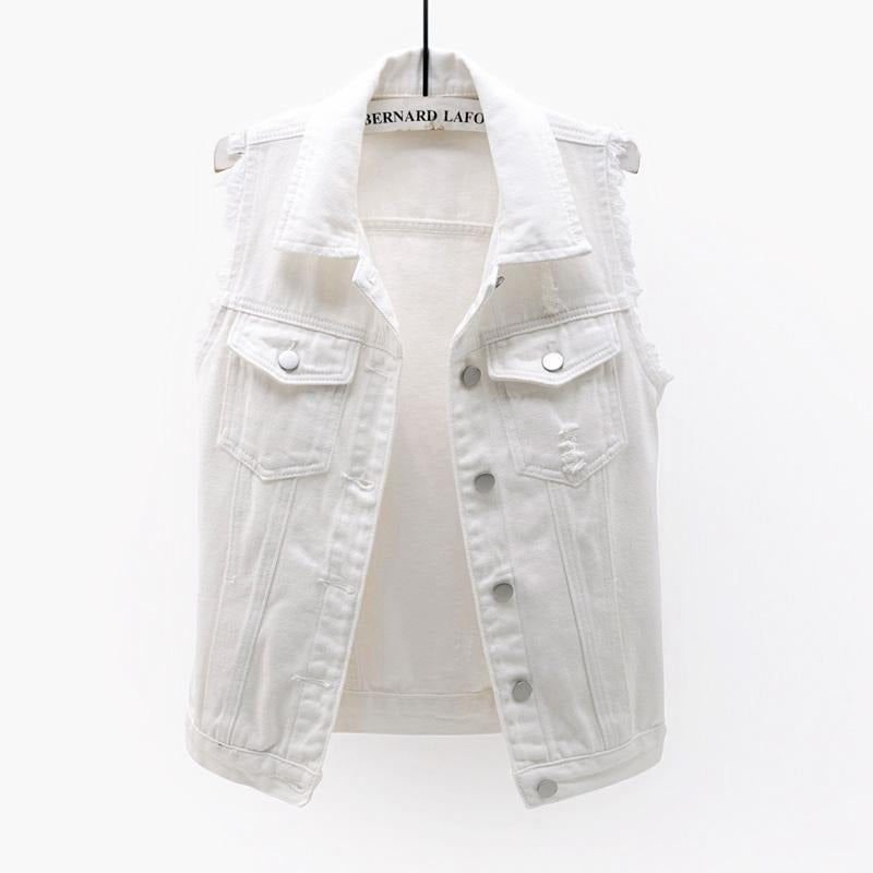 Women's Candy Color Slim Fit Sleeveless Distressed Denim Jean Vest Jacket - Seldom Seen Styles