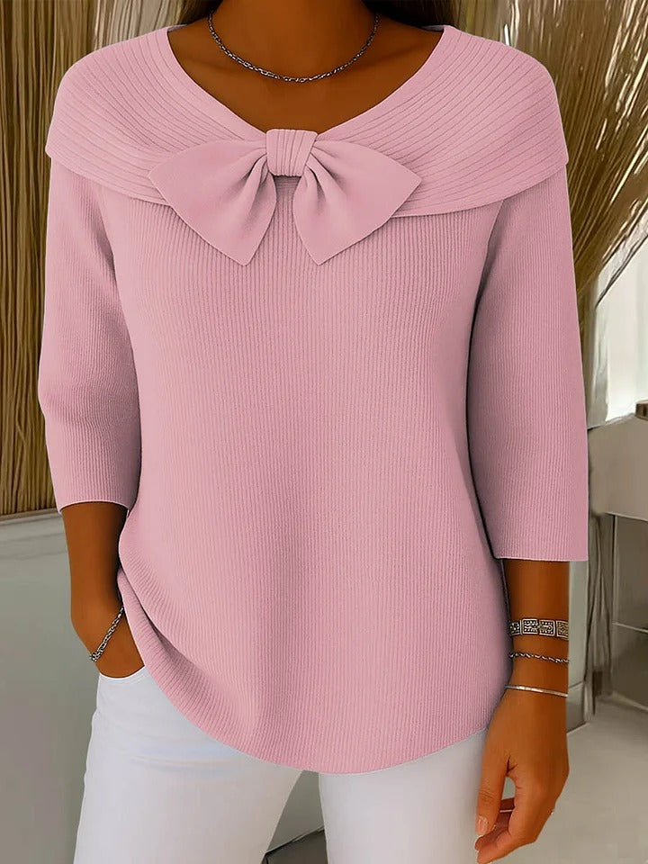 Serenna – Women's Sweater with Bow and Round Neckline - Seldom Seen Styles