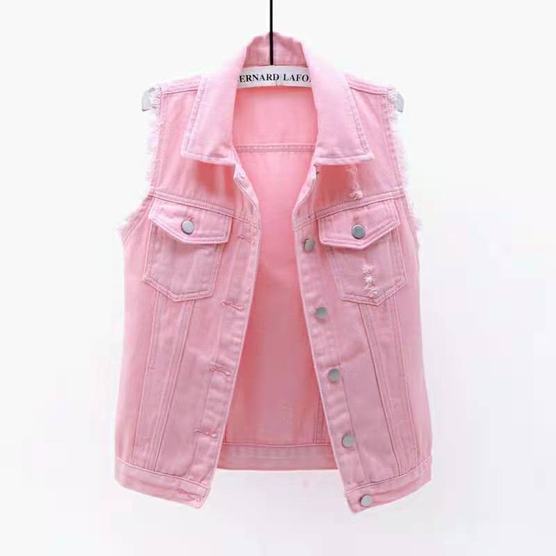Women's Candy Color Slim Fit Sleeveless Distressed Denim Jean Vest Jacket - Seldom Seen Styles
