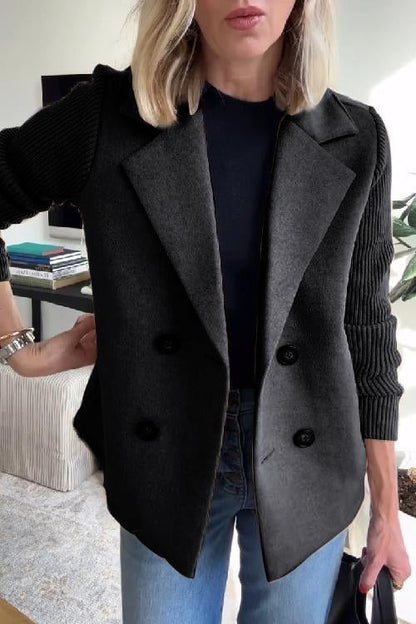 Women's Lapel Button Knitted Sleeve Casual Coat with Two Side Pockets - Seldom Seen Styles