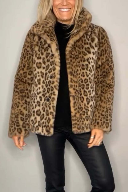 Women's Fashionable Leopard Lapel Faux Fur Winter Coat - Seldom Seen Styles