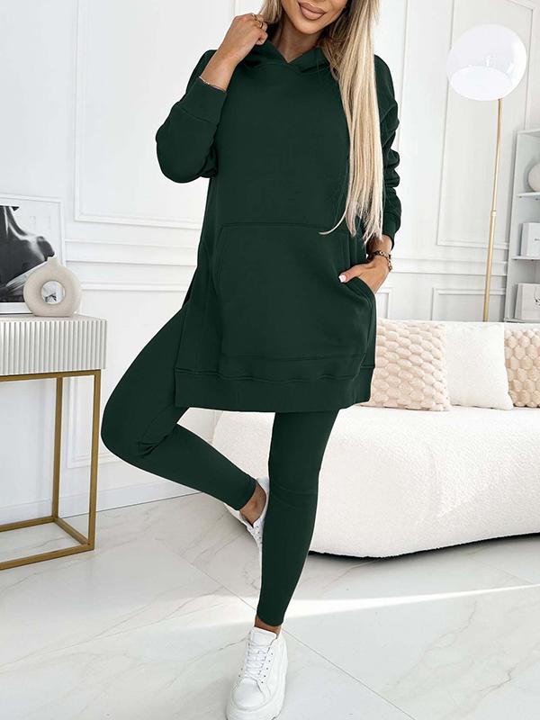 (S-5XL) Plus Size Women's Fashion Solid Color Hoodie and Lined Leggings two-piece set - Seldom Seen Styles