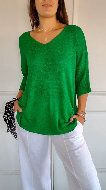 Solid Color Knitted V-neck Top - Seldom Seen Styles