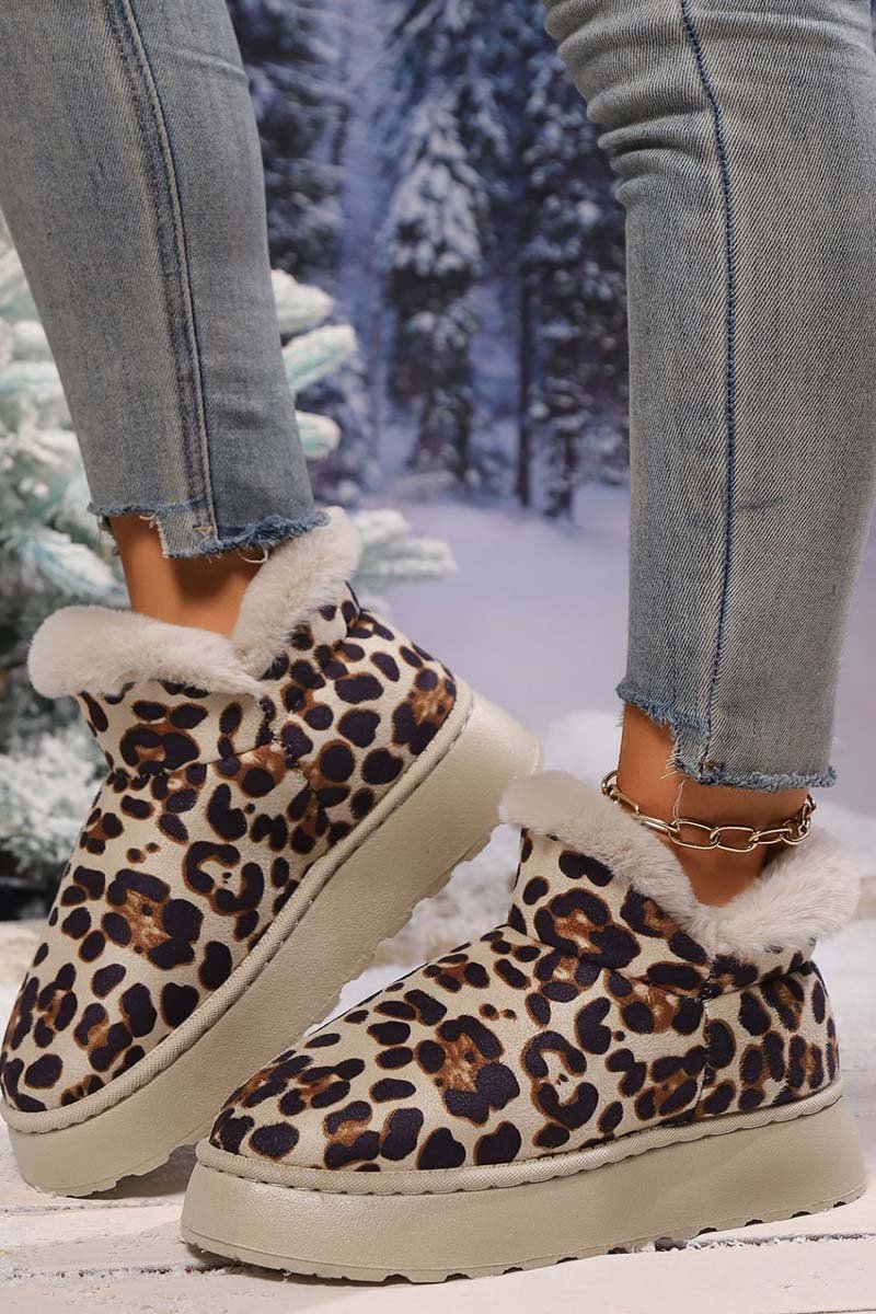 Women's thickened velvet round toe thick sole leopard print snow boots - Seldom Seen Styles