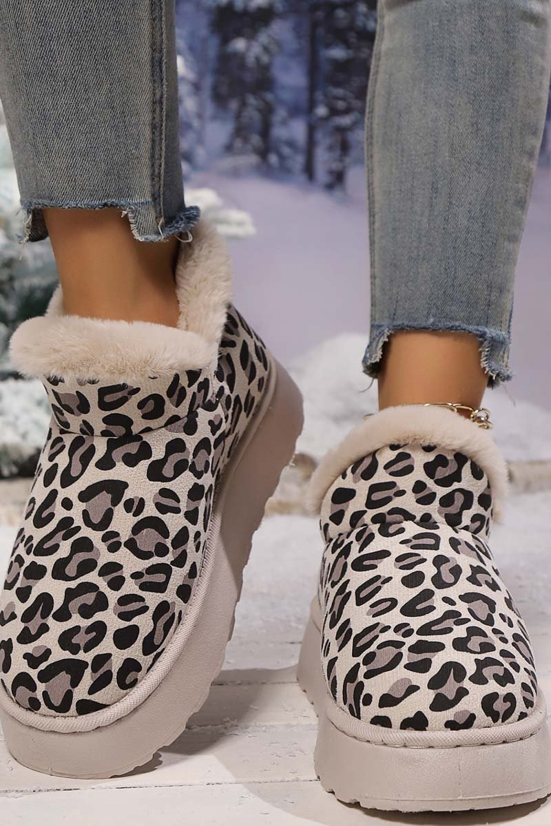 Women's thickened velvet round toe thick sole leopard print snow boots - Seldom Seen Styles