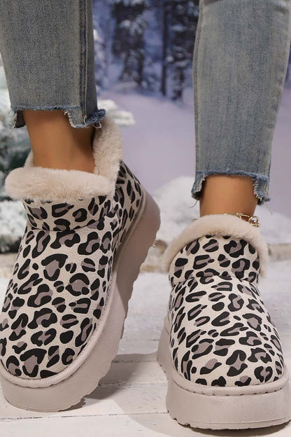 Women's thickened velvet round toe thick sole leopard print snow boots - Seldom Seen Styles