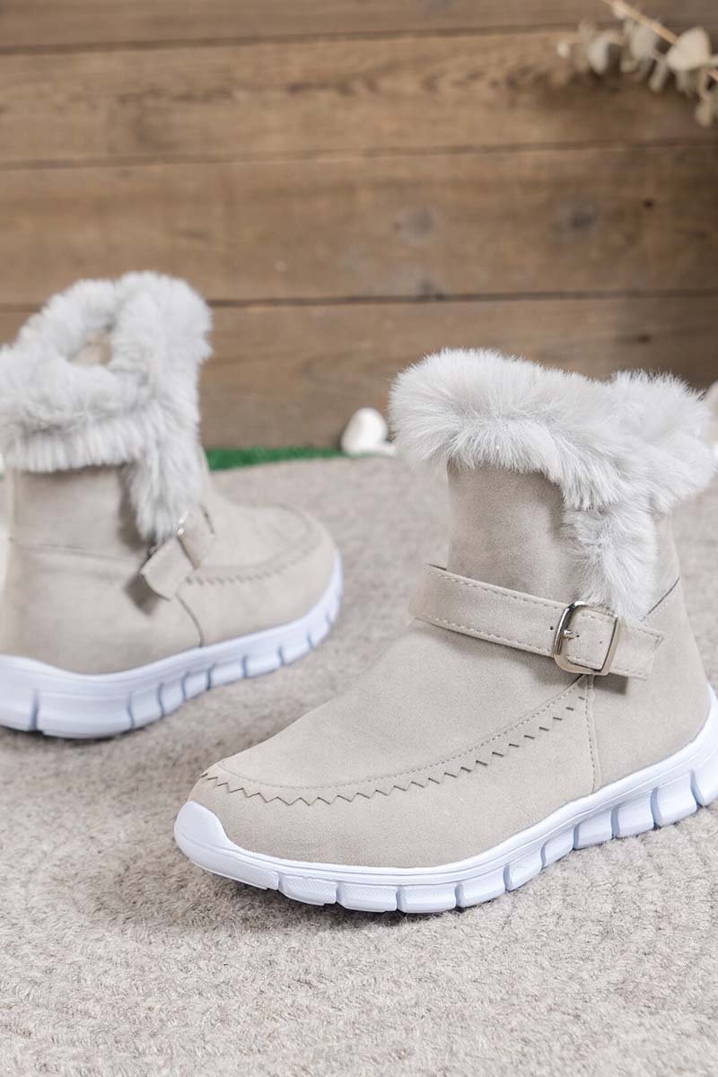 Women's round toe flat buckle side zipper thickened short boots - Seldom Seen Styles