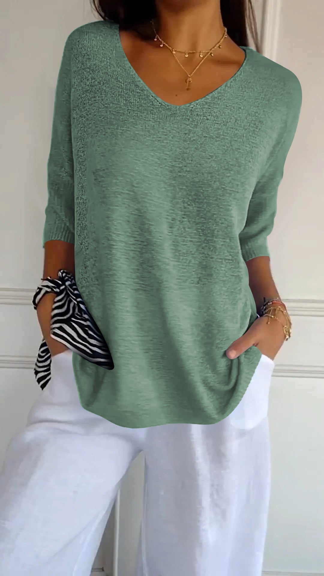 Solid Color Knitted V-neck Top - Seldom Seen Styles