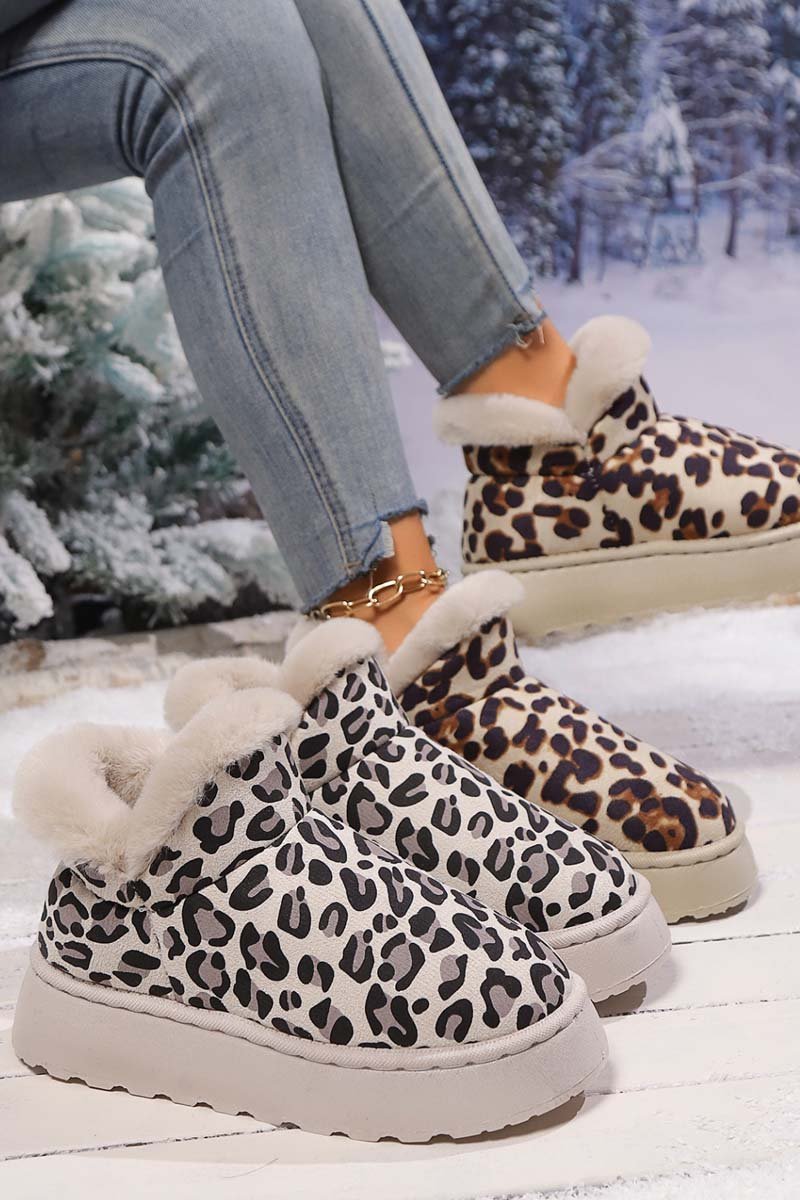 Women's thickened velvet round toe thick sole leopard print snow boots - Seldom Seen Styles