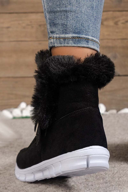 Women's round toe flat buckle side zipper thickened short boots - Seldom Seen Styles