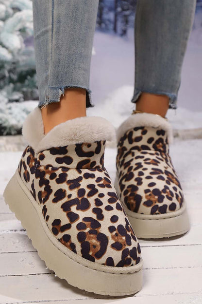 Women's thickened velvet round toe thick sole leopard print snow boots - Seldom Seen Styles
