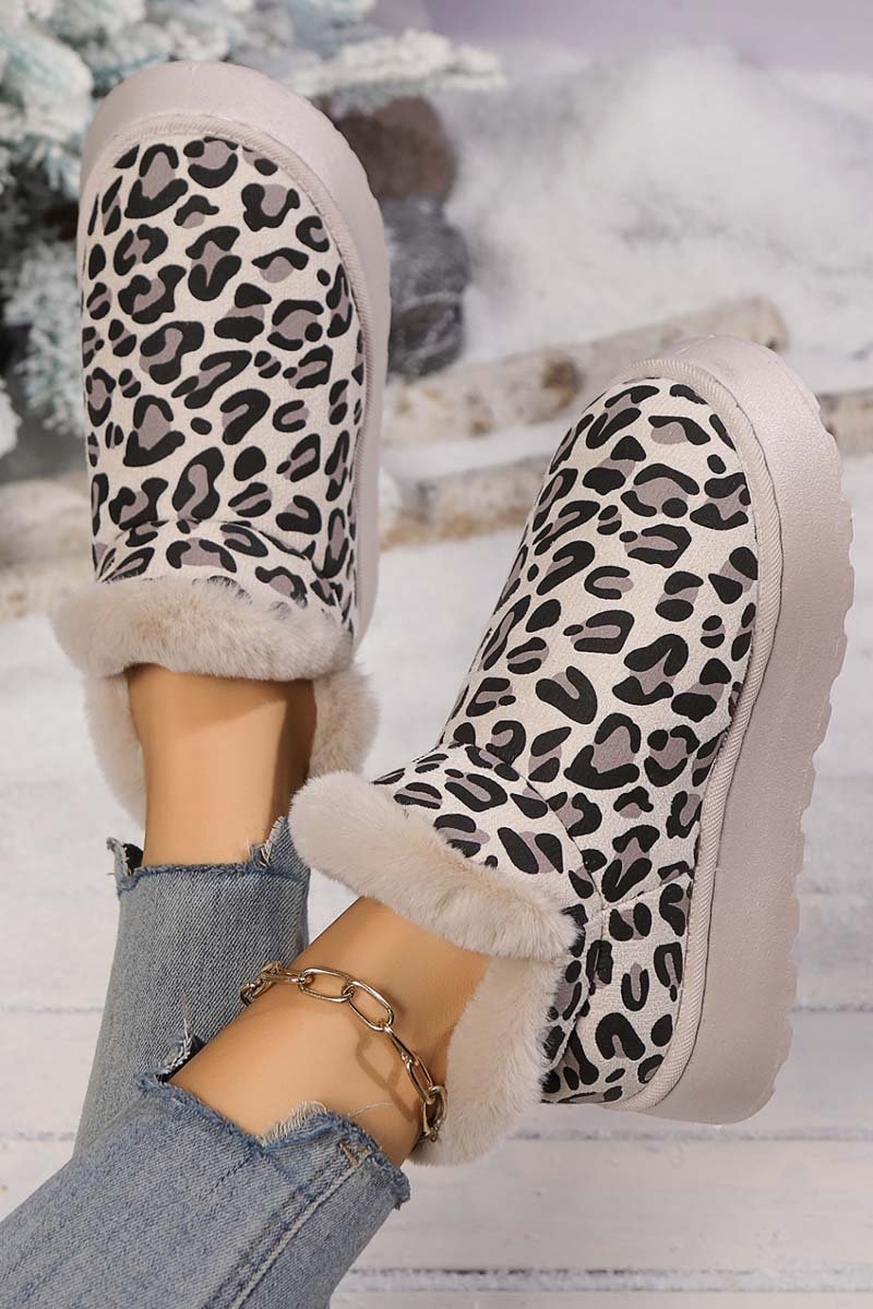 Women's thickened velvet round toe thick sole leopard print snow boots - Seldom Seen Styles