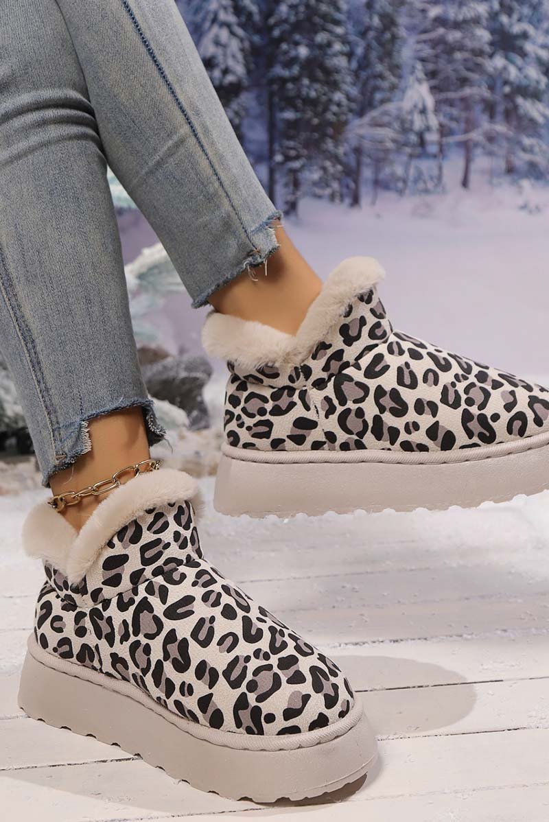 Women's thickened velvet round toe thick sole leopard print snow boots - Seldom Seen Styles