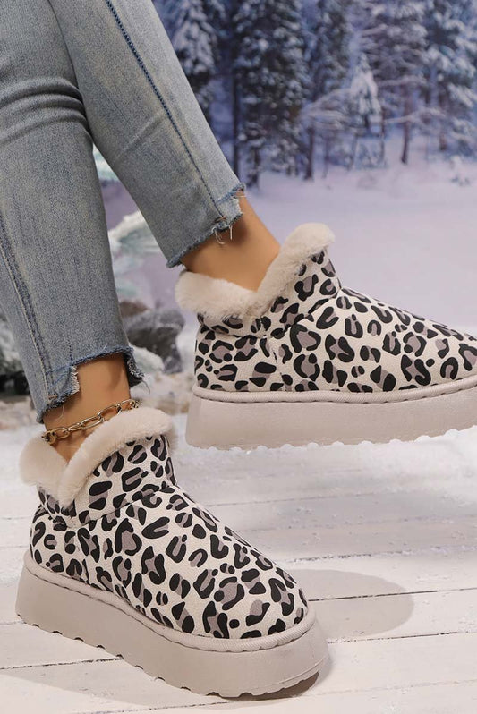 Women's thickened velvet round toe thick sole leopard print snow boots - Seldom Seen Styles