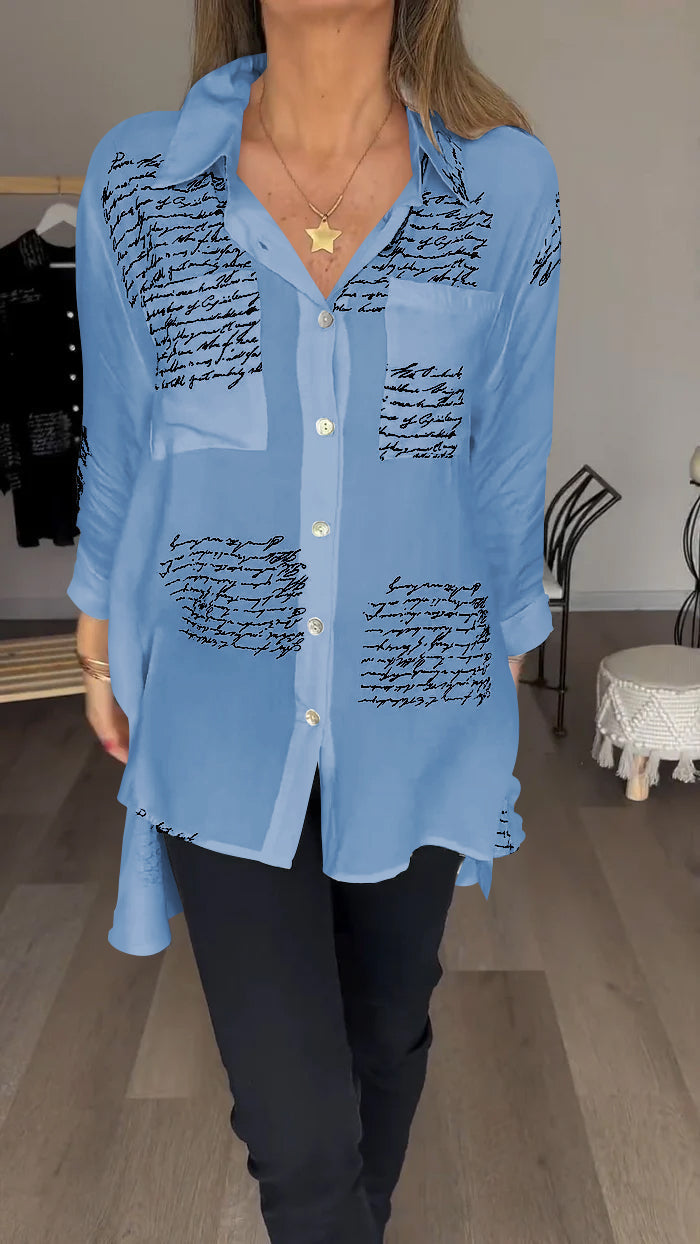 Letter Print Fashion Lapel Shirt - Seldom Seen Styles