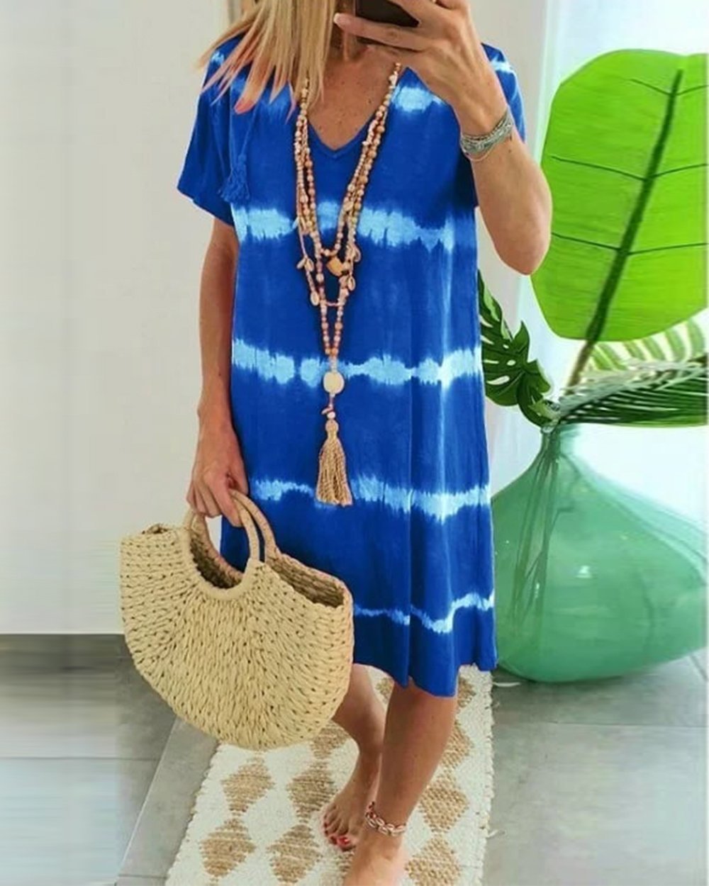 ?Tie-dye Striped Short-sleeved Loose T-shirt Dress - Seldom Seen Styles