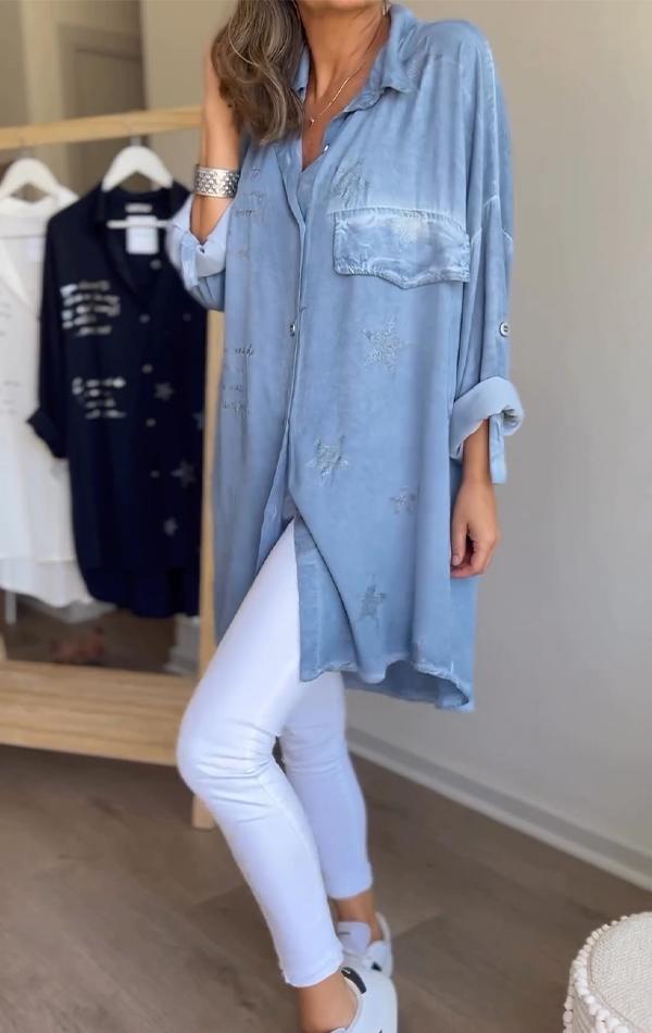 Lapel Single-breasted Star Letter Printed Shirt - Seldom Seen Styles