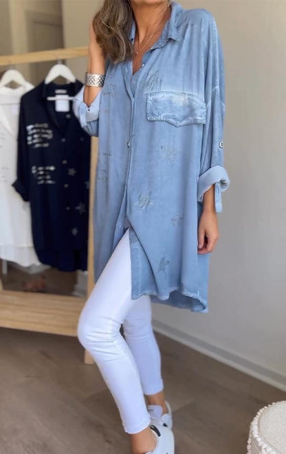 Lapel Single-breasted Star Letter Printed Shirt - Seldom Seen Styles