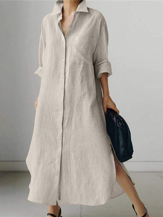 Women's Solid Color Long Sleeve Cardigan Irregular Split Dress - Seldom Seen Styles