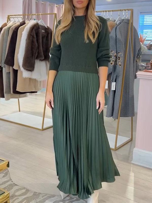 Women's Round Neck Long Sleeve Patchwork Dress - Seldom Seen Styles