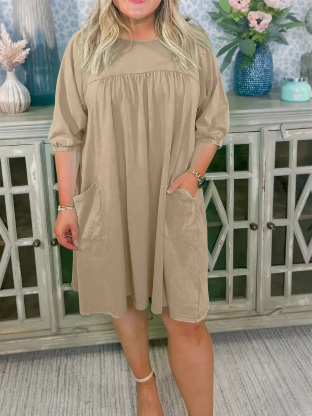 Women's Solid Color Loose Mid-sleeve Dress - Seldom Seen Styles