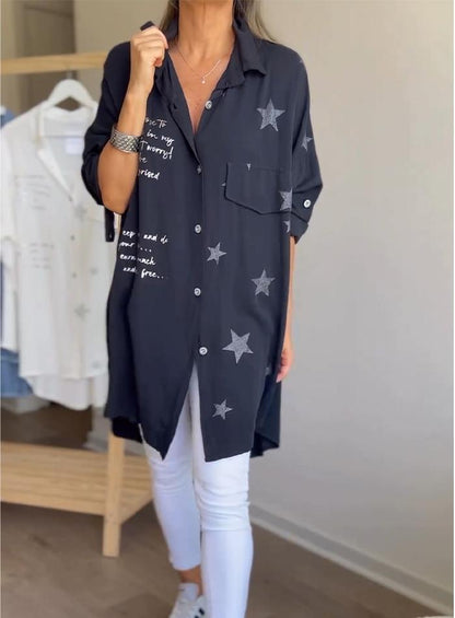 Lapel Single-breasted Star Letter Printed Shirt - Seldom Seen Styles