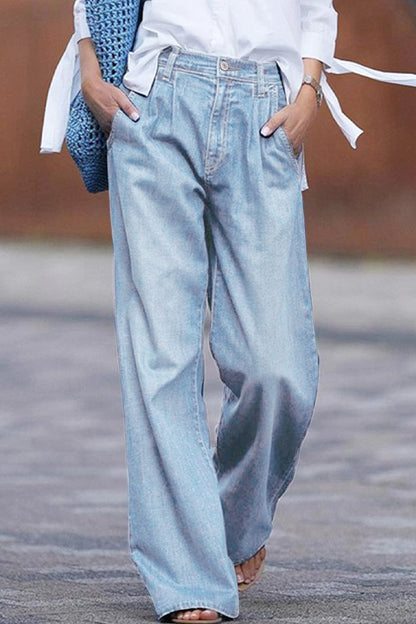 Women's High Waist Slim Wide Leg Pants Loose Mopping Pants Denim Trousers - Seldom Seen Styles