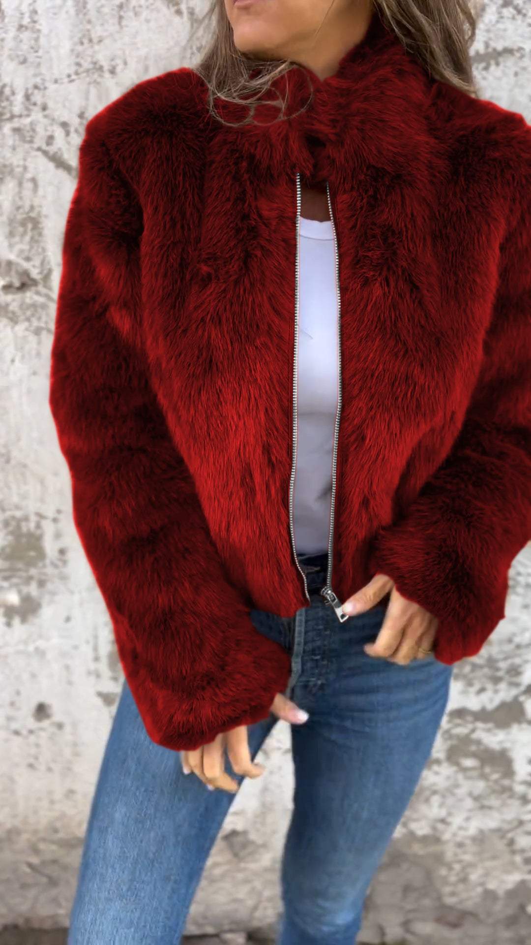 Women's High Collar Fur Zipper Casual Jacket - Seldom Seen Styles